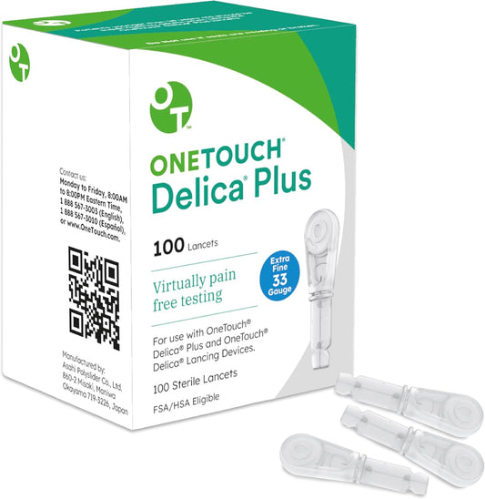 OneTouch Delica Plus Lancets 33G 100 Count β Silicone-Coated Lancets for Blood Glucose Testing