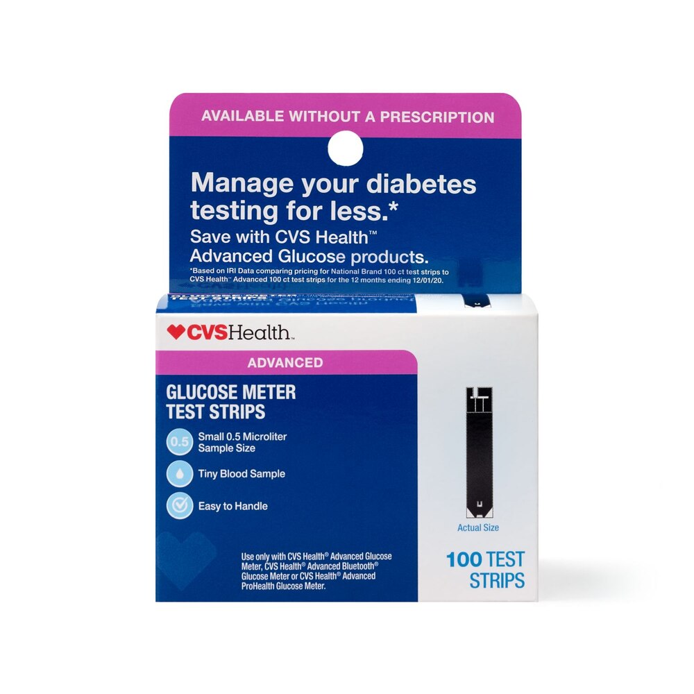 CVS Advanced Glucose Meter Test Strips, 100 Count